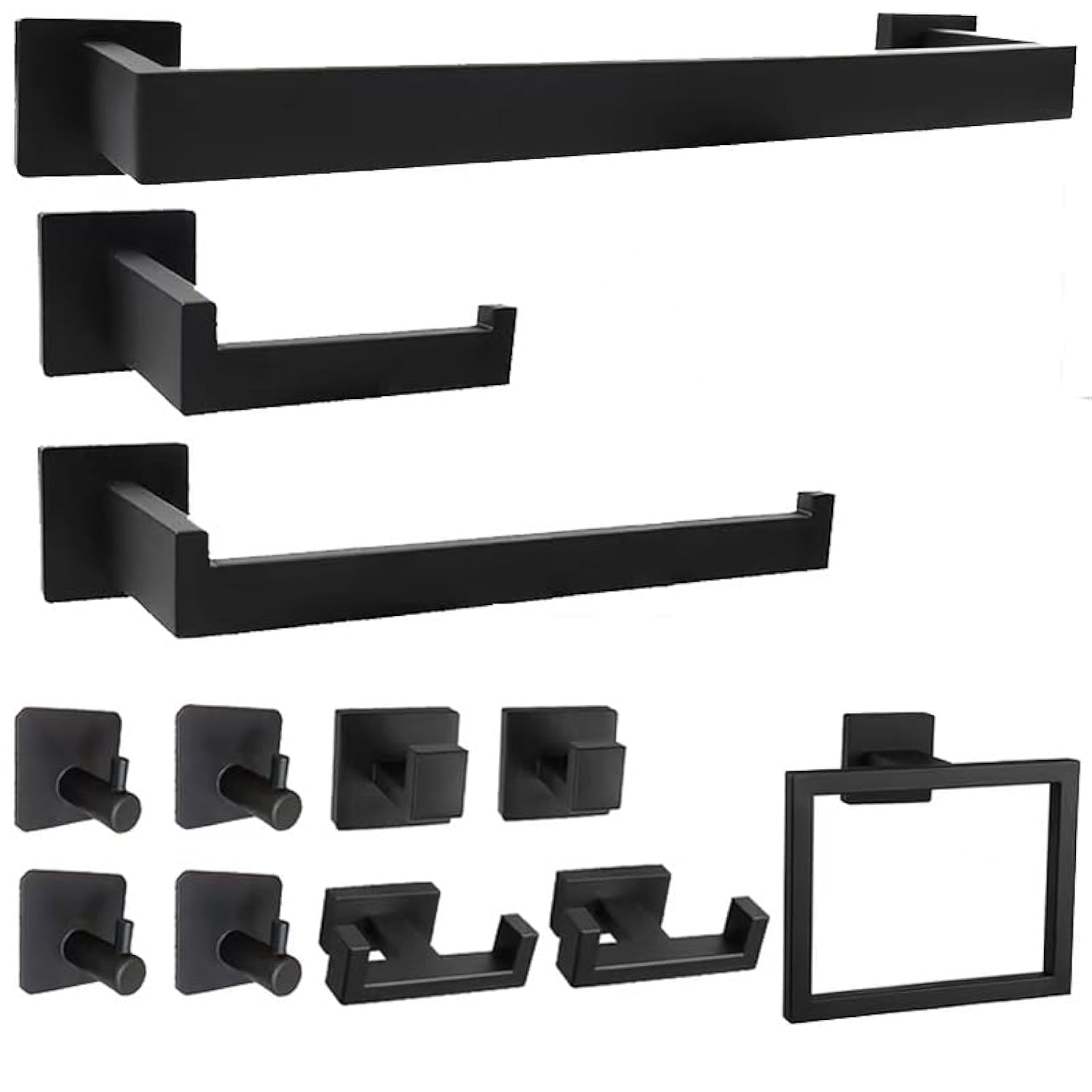 12-Piece Bathroom Hardware Set, Wall Mounted Heavy Duty Stainless Steel Bath Towel Bar Set -23.6 Inch Towel Rack(Matte Black)