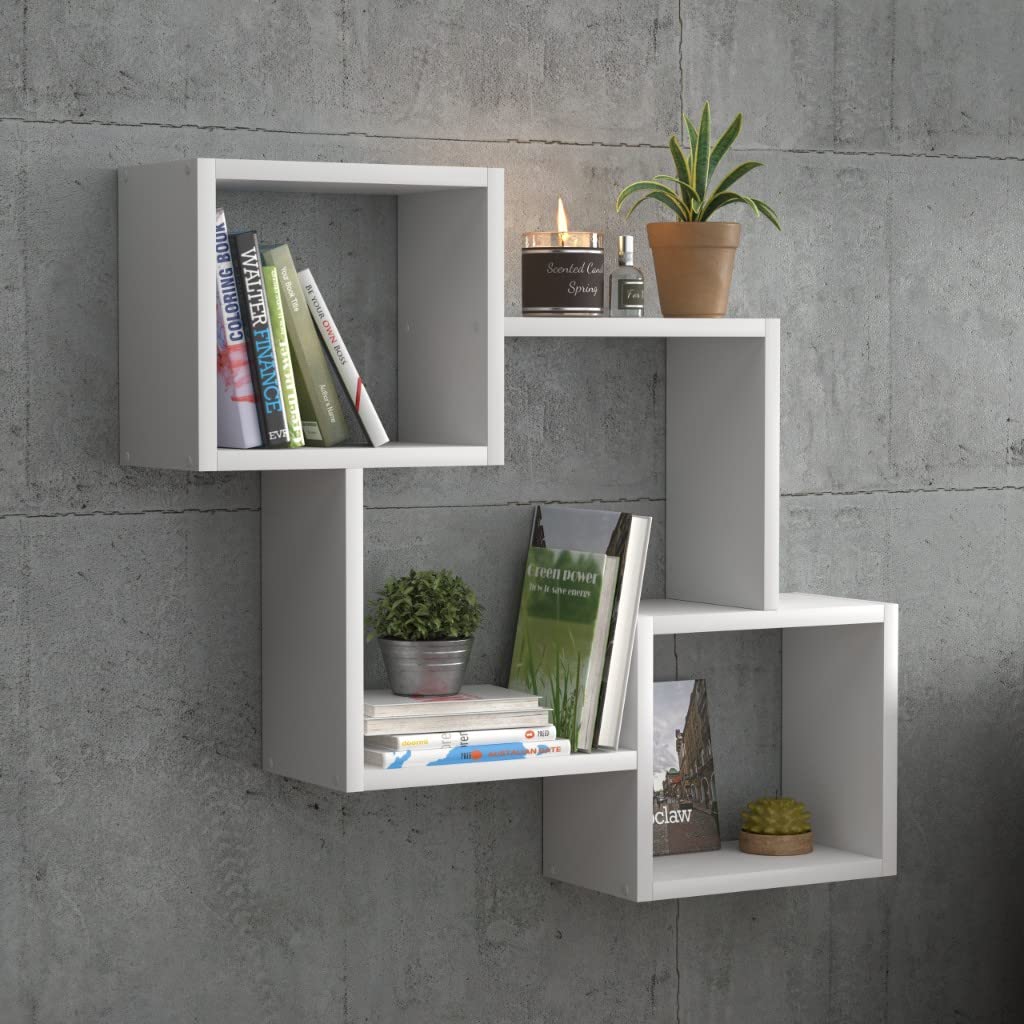 Estantería decorativa de pared con 3 estantes 78 x 71 x 18 diseño escandinavo moderna para salón cocina oficina dormitorio baño estantería colgante para presentación estantería (blanco)