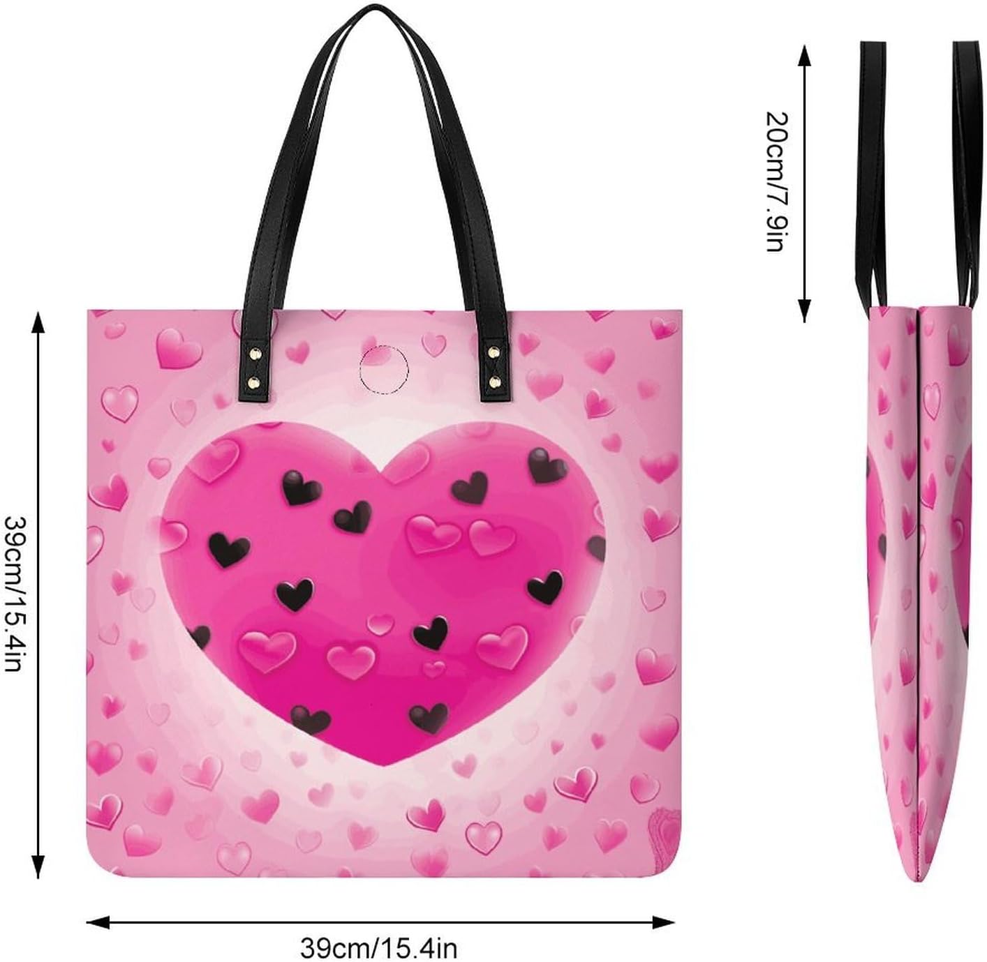 Pink Love Heart Tote Bag with Magnetic Buckle Reusable Grocery Bags Lightweight Cross Body Handbag for Daily Essentials