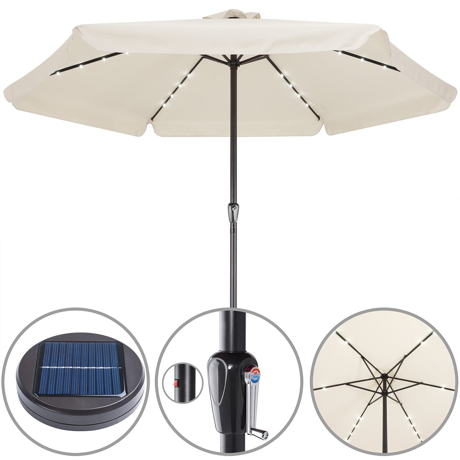 Kingsleeve Parasol Ø 330 cm Parasol en Aluminium avec manivelle Protection Solaire Jardin terrasse extérieur
