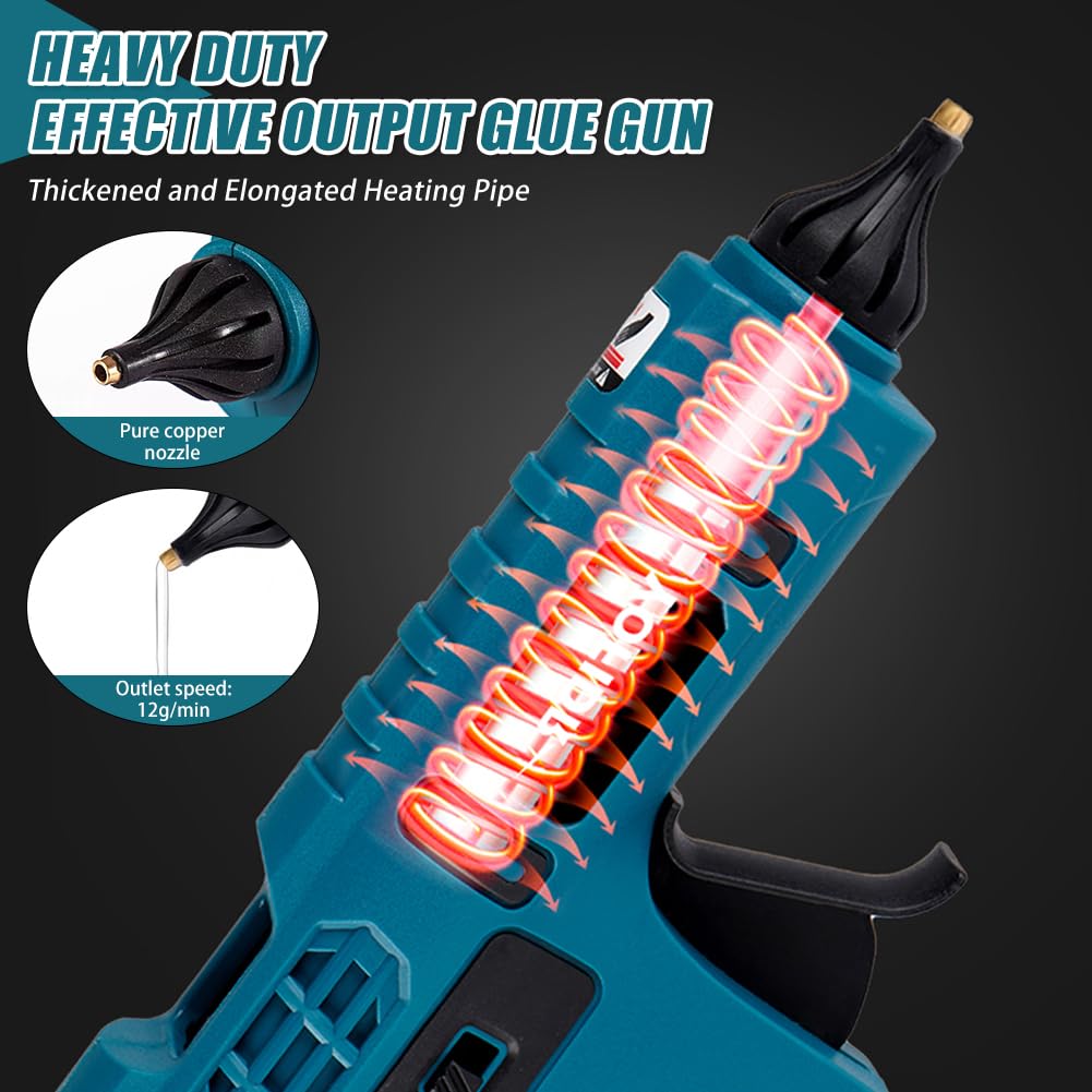 Pistola per colla a caldo senza fili, compatibile con Makita BL1830 BL1840 BL1850 BL1860 18 V, batteria al litio da 100 W con 20 stick di colla, riscaldamento rapido
