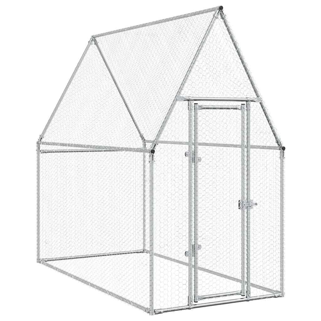 vidaXL Jaula para Gallinas, Caseta para Pollos Patos Conejos, Recinto para Animales, Gallinero para Jardín Patio, Acero Galvanizado Plateado