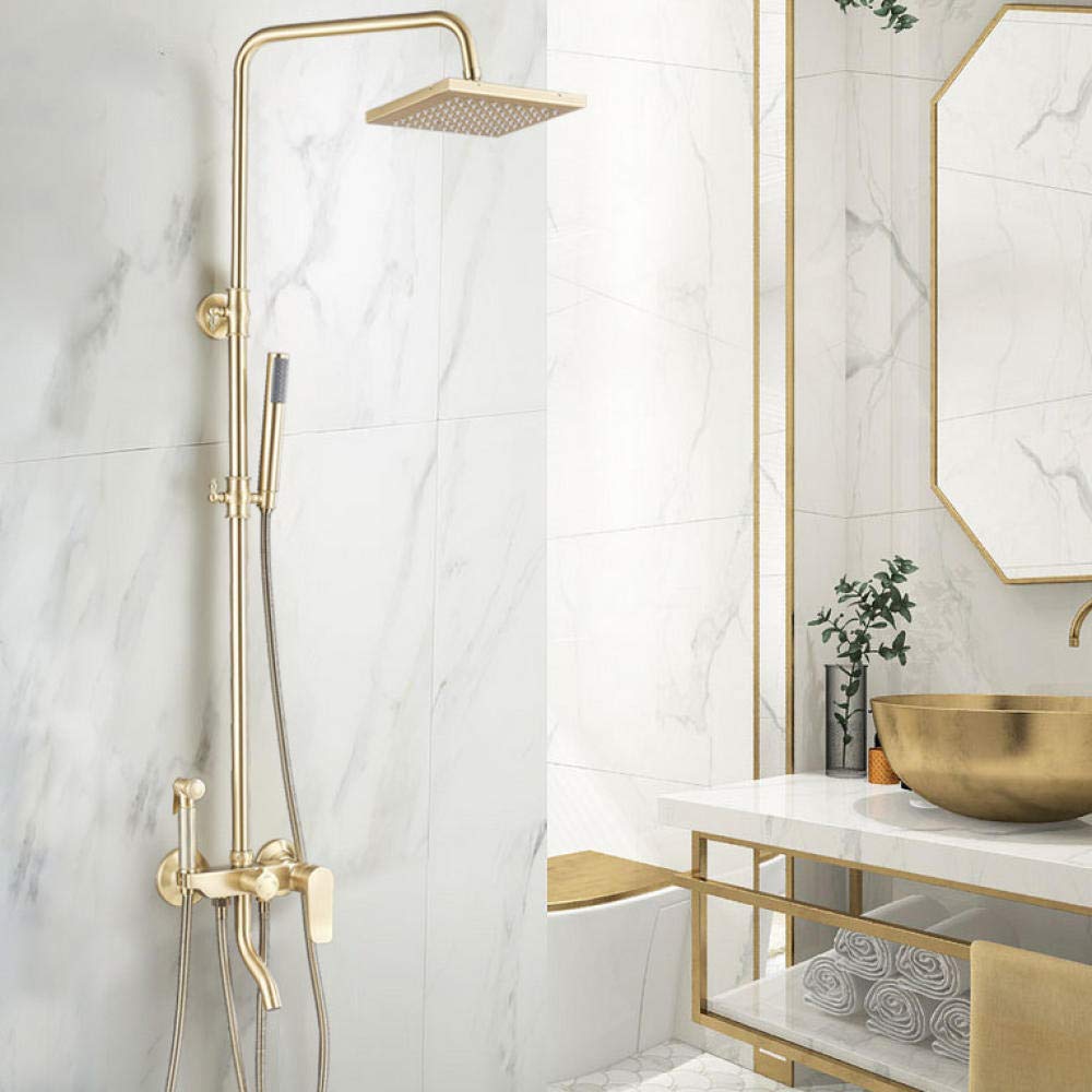 Robinet mitigeur d'eau de bain et ensemble de douche complet or brossé - 8
