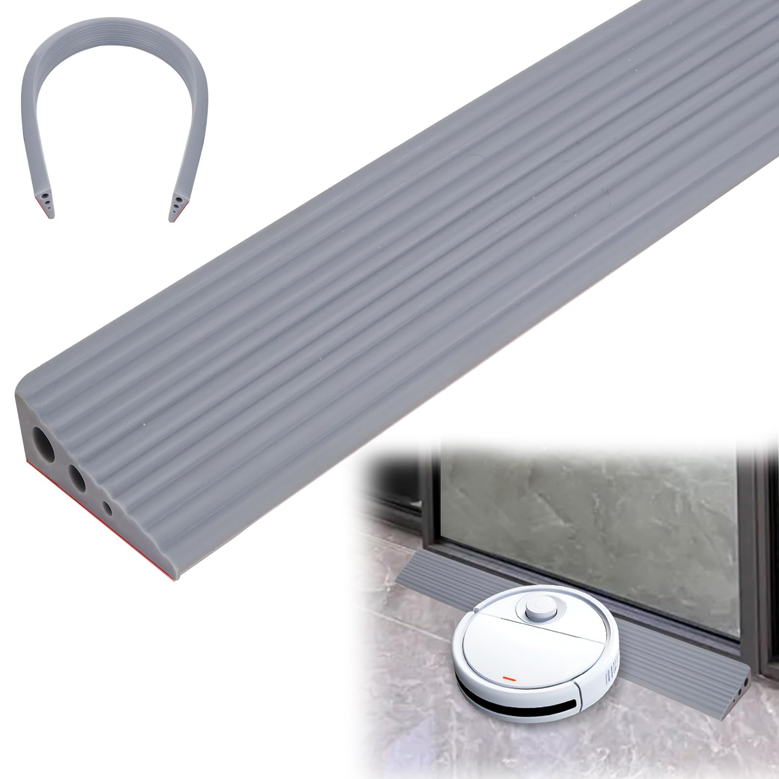 Rampe de seuil de porte 100x6,5 cm en caoutchouc gris pour sol sans marche