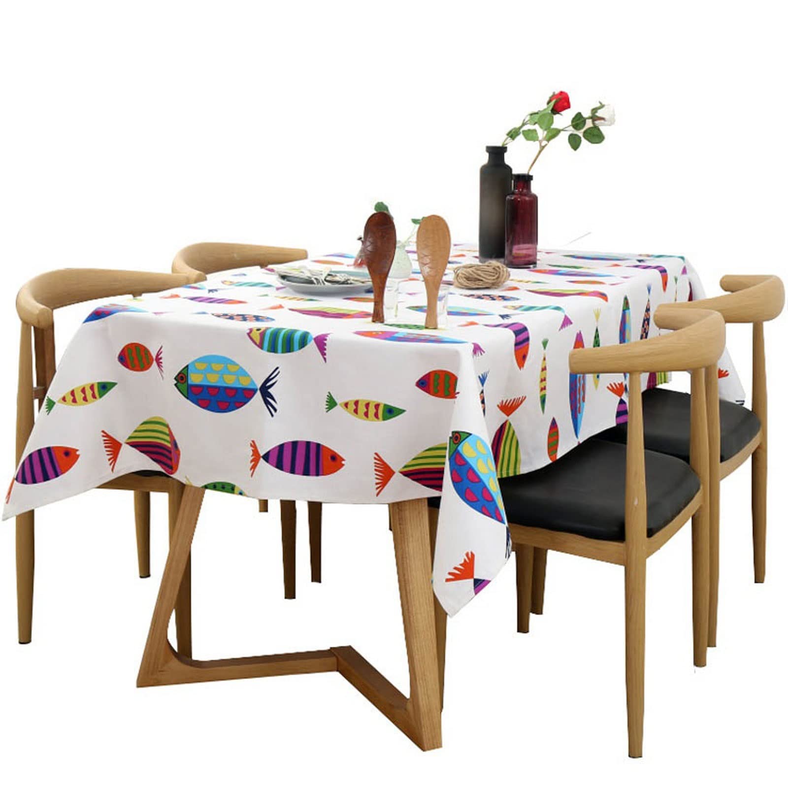 JINGYAN Tablecloths Modern Fish Table Cloth Cover Background Decor Dining Hotel Home Party Tablecloths Restaurant Banquet(Tablecloth 130x180cm)