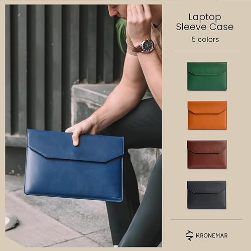 Miniatura 2 de Kronemar Funda de piel de grano completo para laptop de 13 pulgadas, compatible con MacBook Pro 2016-2022 de 13 pulgadas, MacBook Air 2018-2022 de
