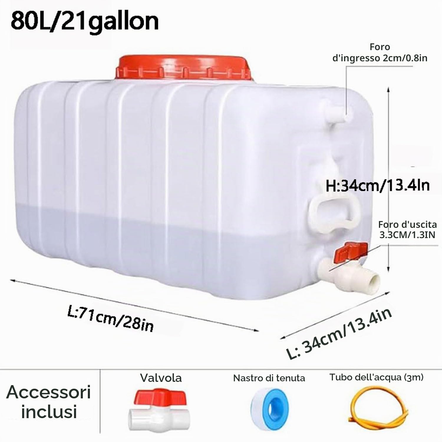 Tanica Acqua con Rubinetto, Tanica per acqua 25L/35L/50L/80L/110L/200L Coperchio Cisterna Orizzontale Ispessita Campeggio All'aperto per acqua Home Storage Secchio In Plastica (Size:80L/21gallon)