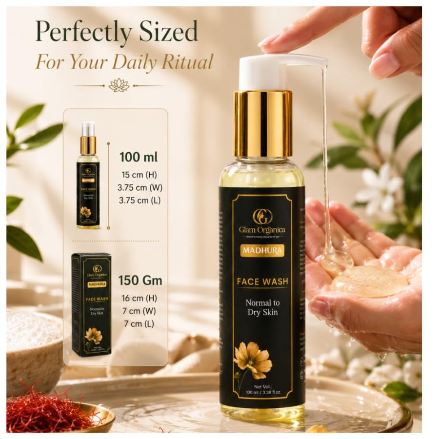 Image of Madhura Ayurvedic Face Wash with Almond & Kumud Flower Extract | Gentle Daily Cleanser for Normal to Dry Skin | Hydrating & Skin Brightening | Sulphate & Paraben Free | 100 ml