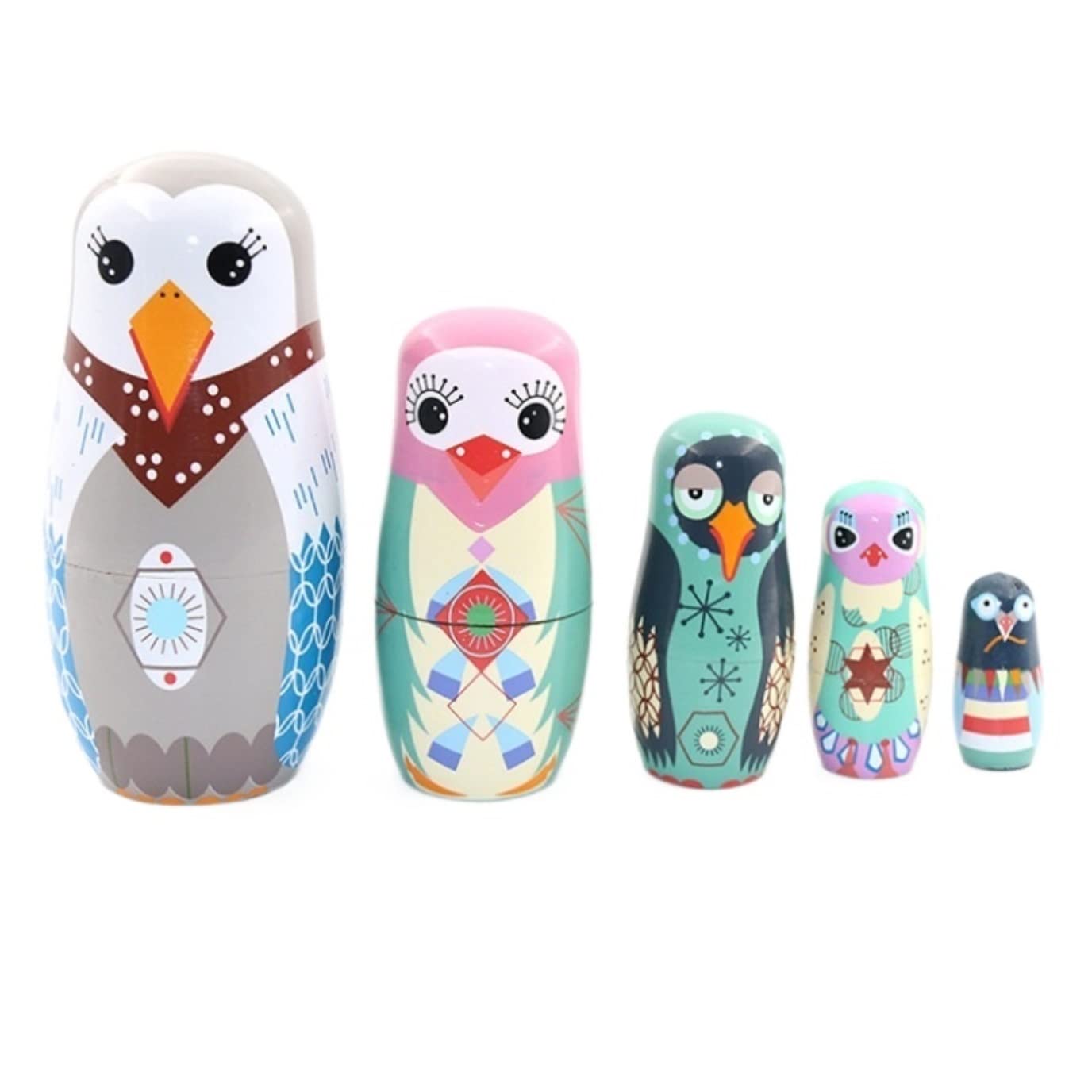 Matrioszka 5 Sztuk Gniazdowania Lalki Sowa Matryoshka Drewniane Układania Zagnieżdżone Ręcznie Robiona Zabawka Na Boże Narodzenie Życząc Prezent Dekoracji Zabawki Układania