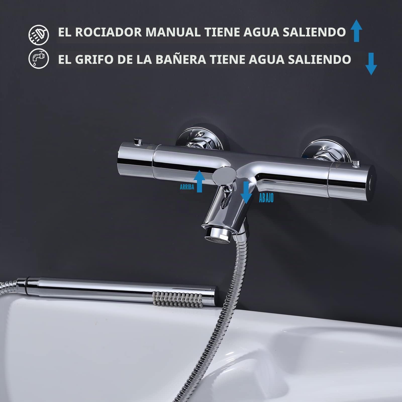 Grifo de bañera termostático, grifo de bañera de cobre 38℃ antiquemaduras mezclador bañera con ahorro de agua M24 Perlator para bañera