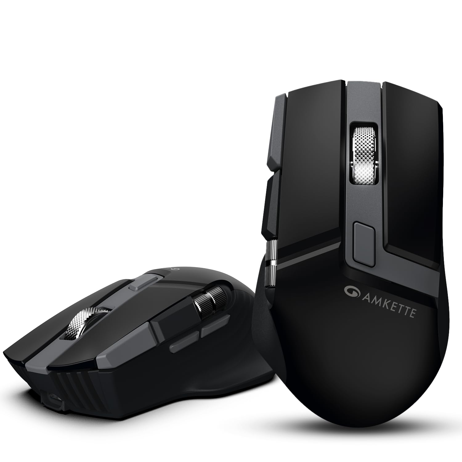 Amkette XS Series Flow S Ergonomic Wireless Mouse/Bluetooth Mouse with Side Scroll, 2.4G + 3×BT, 7 Buttons, Multi-OS,3200 DPI Adjustable, 1000Hz Polling, 800mAh Rechargeable