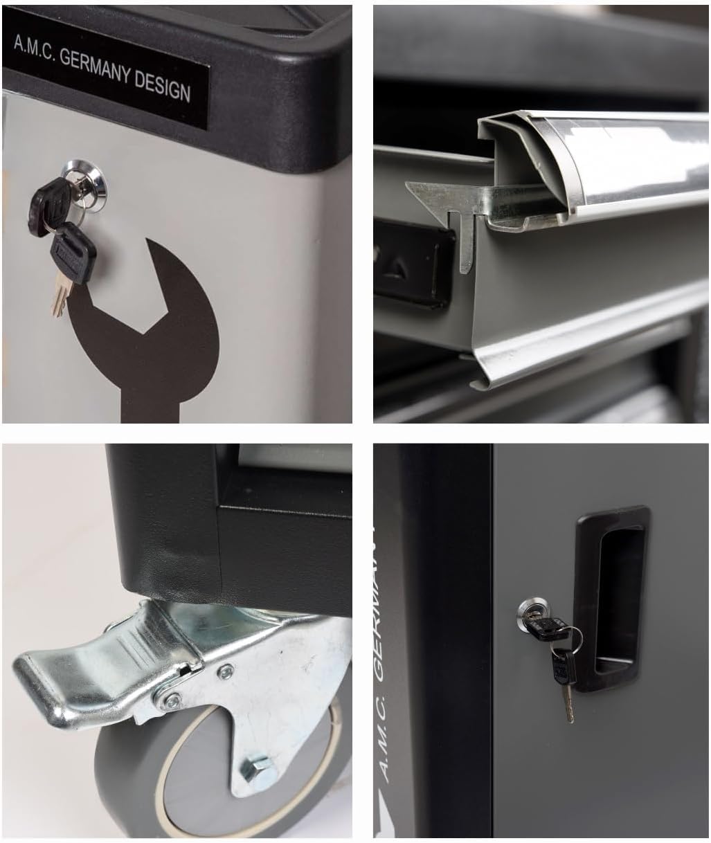 GrecoShop Carrello Attrezzi Portautensili Officina 428 Utensili 6 Cassetti Chiusura a Chiave Organizer Ruote Struttura Rinforzata Carbon Look