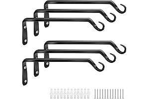 Worth Garden 6-Pack 10" Plant Hanger Bracket: Heavy-Duty Black Iron Wall Hooks...