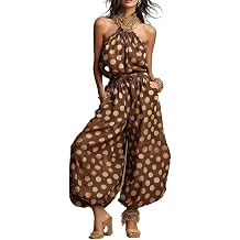 Wuitrie Womens Sexy Polka Dot Halter Jumpsuit Flowy Wide Leg Pants Sleeveless Backless Summer Beach Vacation Casual Sets