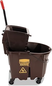 Commercial Products WaveBrake 35 QT Side-Press Mop Bucket and Wringer Combo on Wheels Brown for Heavy-Duty Floor Cleaning