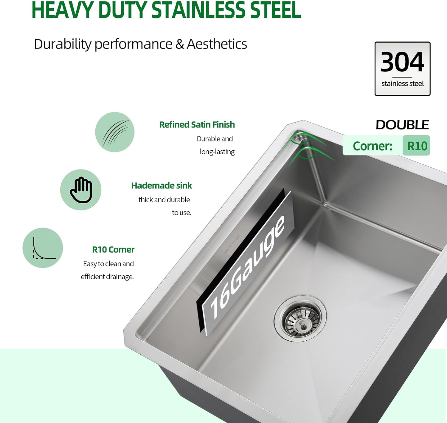 Undermount Kitchen Sink, 24 x 19 Inch Sink Kitchen 16 Gauge Stainless Steel Kitchen Sinks Single Bowl Workstation Sink with Cutting Board