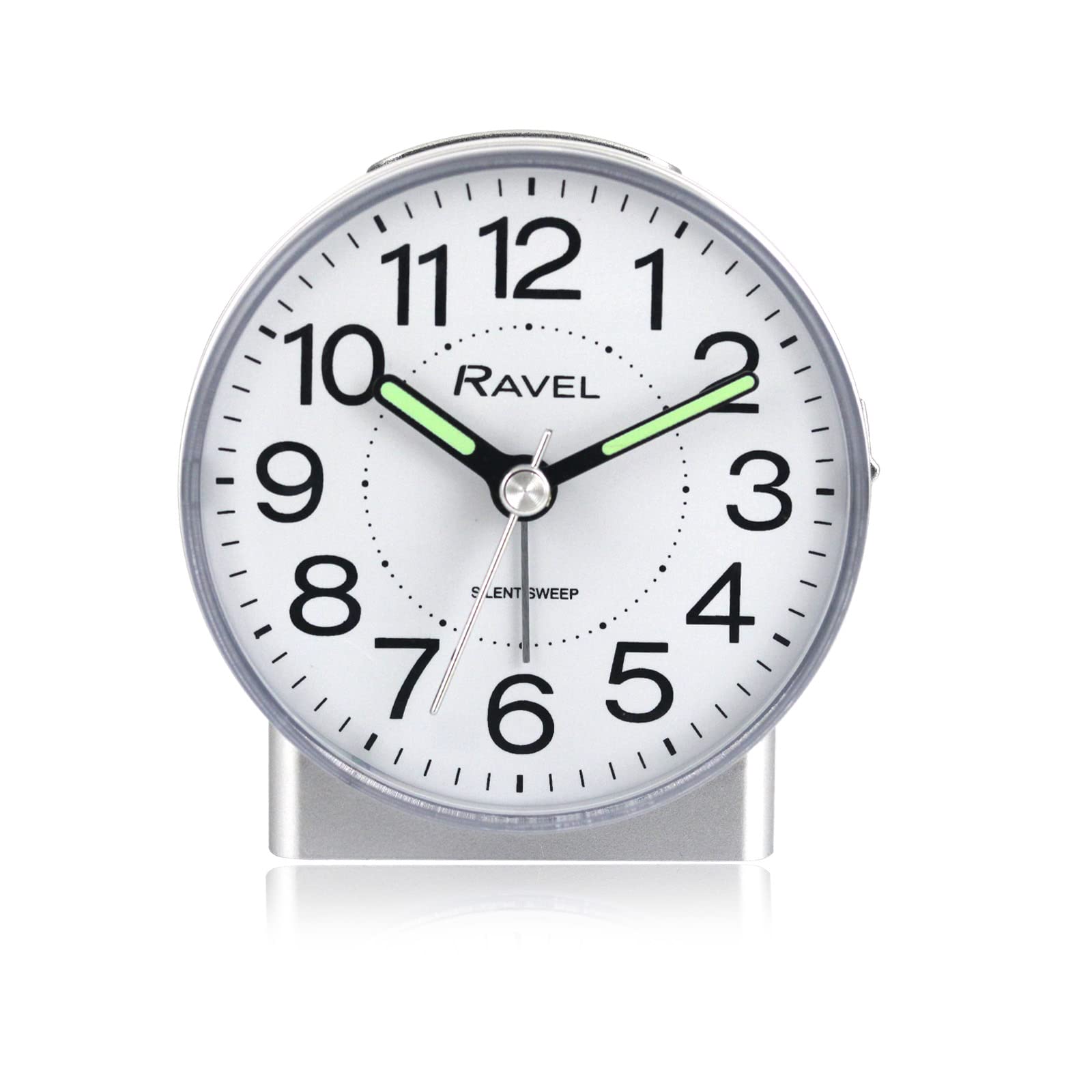 Ravel Silver - Round Mid Sized Bedside Quartz Alarm Clock - Rc039.2