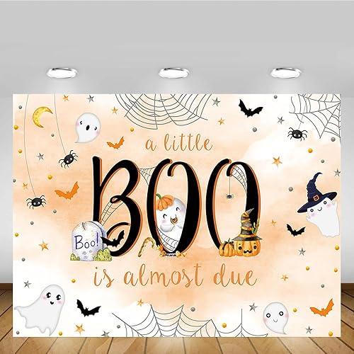 Miniatura 5 de MEHOFOND Telón de fondo bohemio de Halloween de 8 x 6 pies para baby shower, fantasma blanco boheniano a Little Boo is Almost Due fondo naranja,