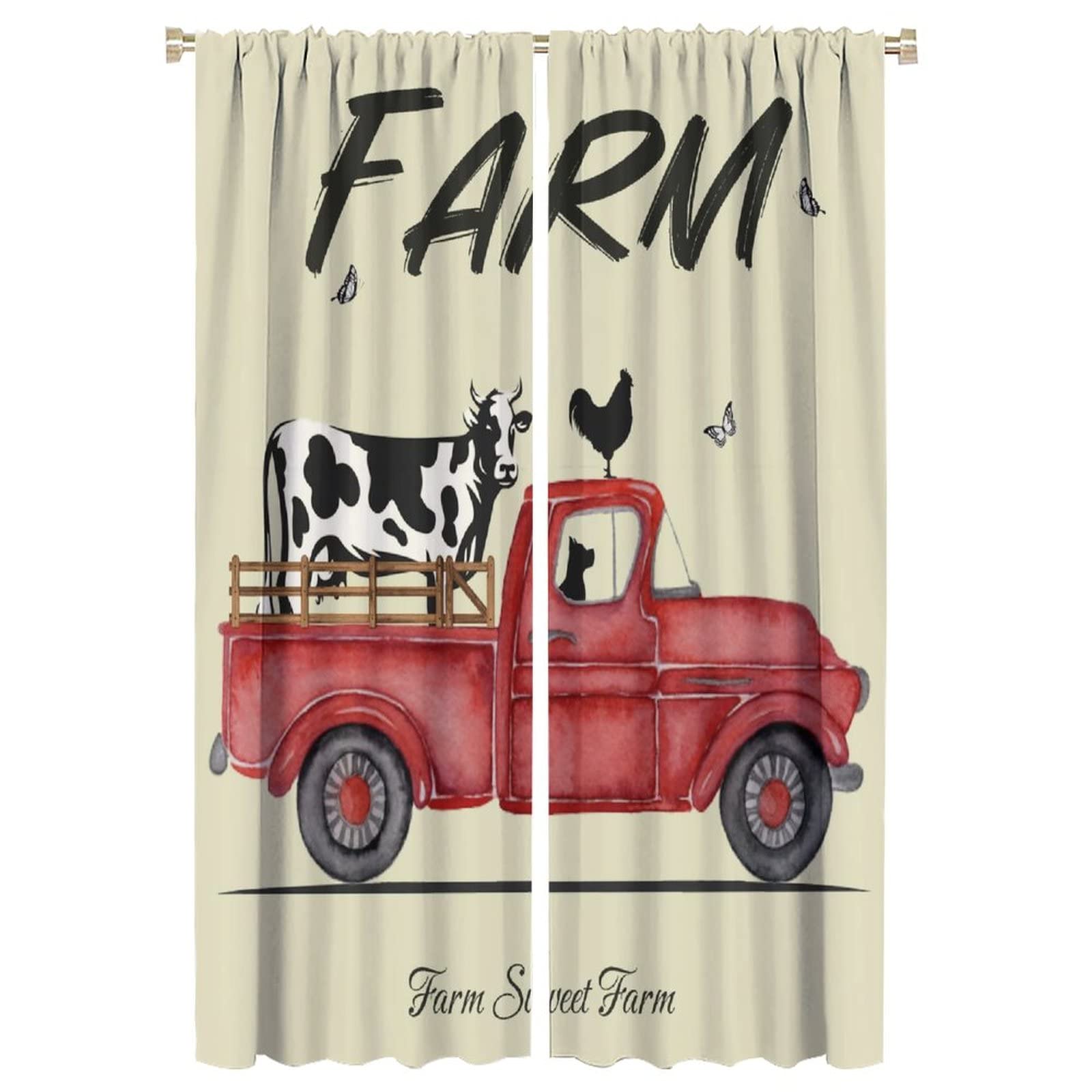 Farm Car Curtain,Rustic Farmhouse Cow Vintage Style Blackout Rod Pocket Window Drapes for Living Room Bedroom Kitchen Bathroom Decor W42xL63in
