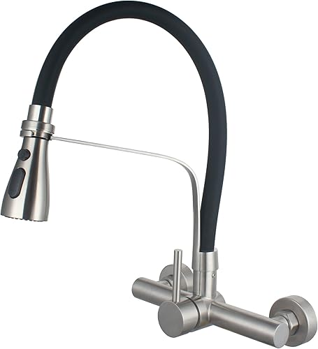 Grifo de cocina comercial de montaje en pared con rociador desplegable Centro de 8 pulgadas, cepillo de acero inoxidable, níquel para restaurante,