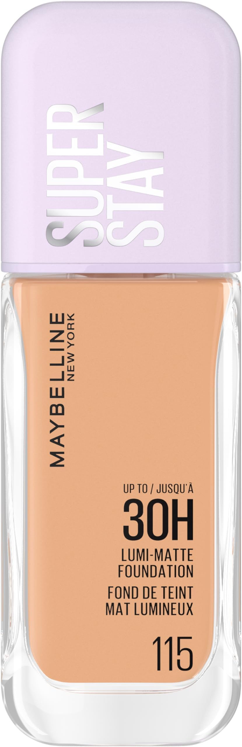 Maybelline New York, Super Stay Lumi-Matte Liquid Foundation, 30hr Longwear formula, Light as Air, Waterproof, Sweatproof, Luminous Matte Finish - 115