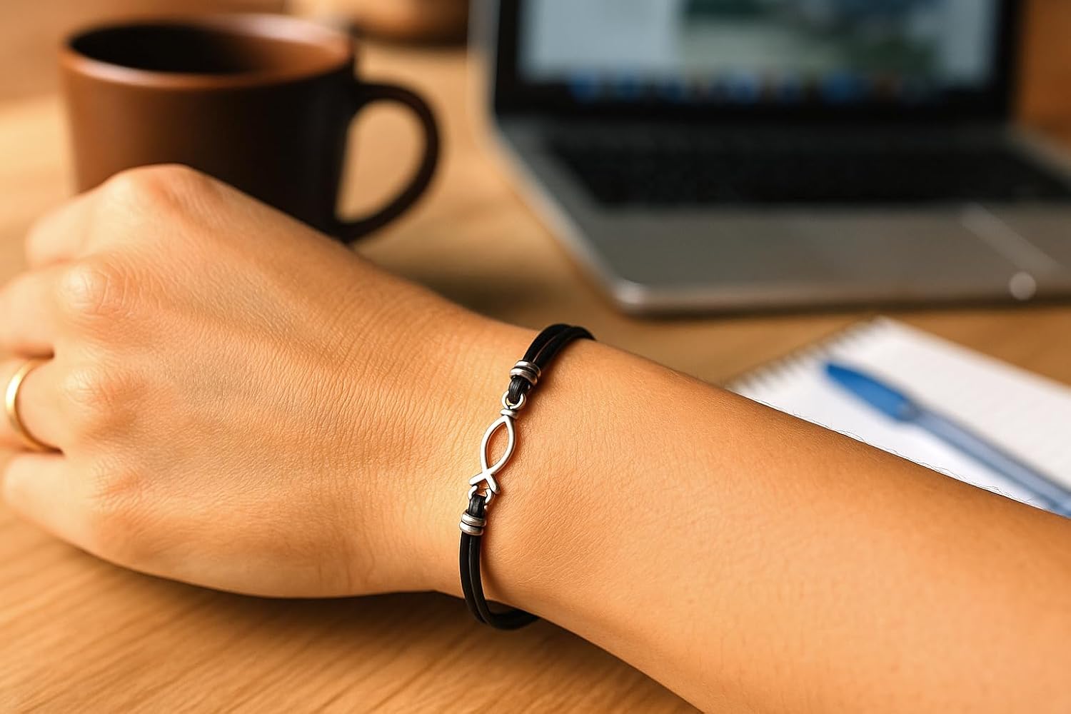 Jesus Fish Bracelet Adjustable Leather Cord – Unisex Christian Ichthys Charm, Church Gifts, Friendship Faith Jewelry for Men Women