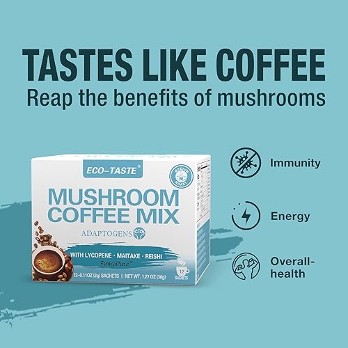 Miniatura 3 de ECO-TASTE Mezcla de café de hongos, diseñada para la inmunidad con licopeno, Maitake, hongo Reishi - 12 sobres