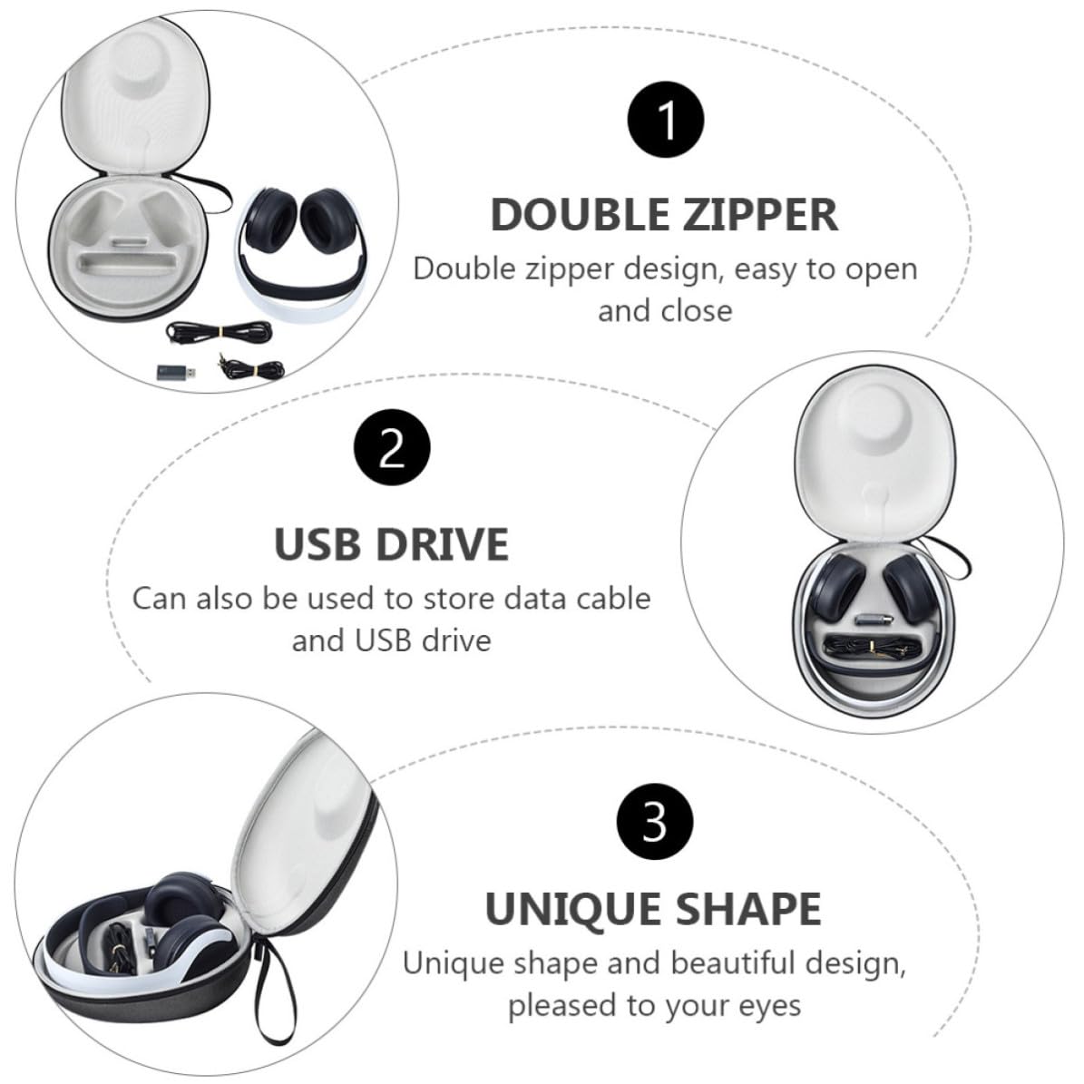 Estuche para Auriculares con Doble Cierre y Estructura de poliéster, diseño Compacto para protección contra Golpes y Uso en Exteriores