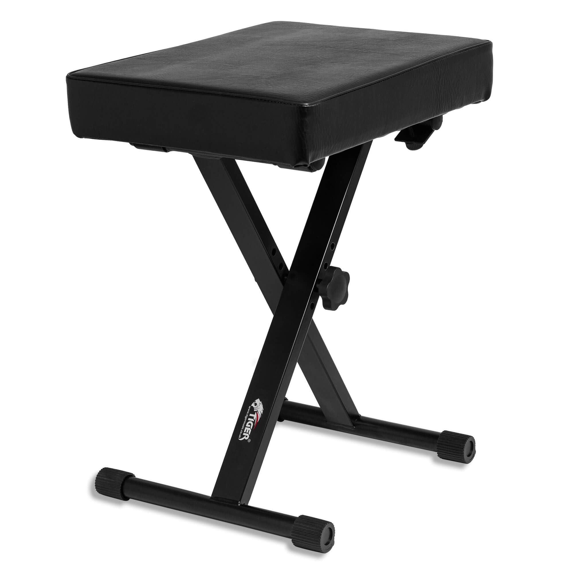 Tiger PST5-BK Adjustable Piano Stool - Keyboard Bench with 4 Height Settings (43-53cm), 42x31cm Padded Seat, X-Frame Design, Foldable, Rubberised Feet - Black
