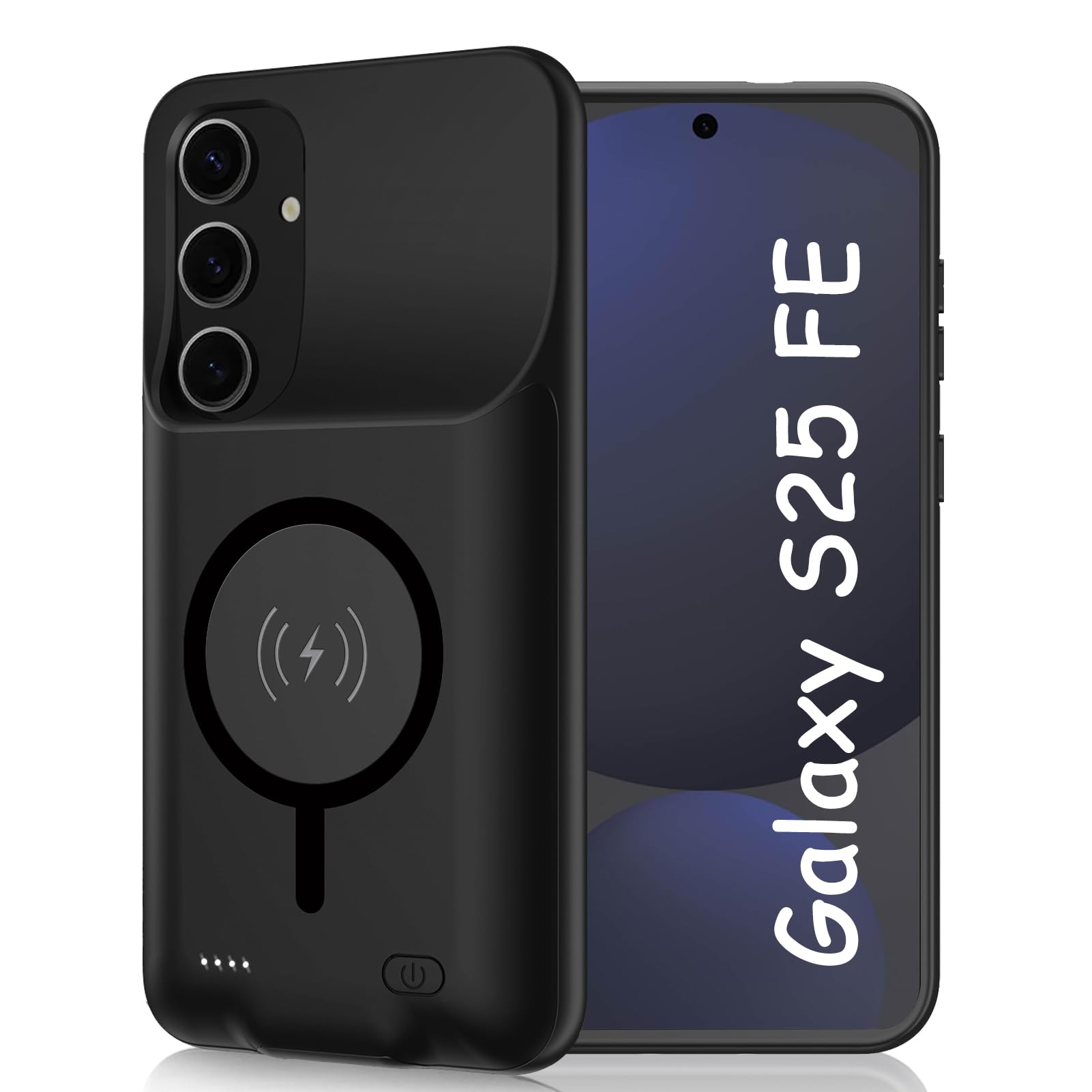 Battery Case for Galaxy S25 FE, 12000mAh High Capacity Portable Rechargeable Protective Case Support Wireless Charging Compatible with Galaxy S25 FE (6.7 inch) Extended Battery Charger Cover-Black