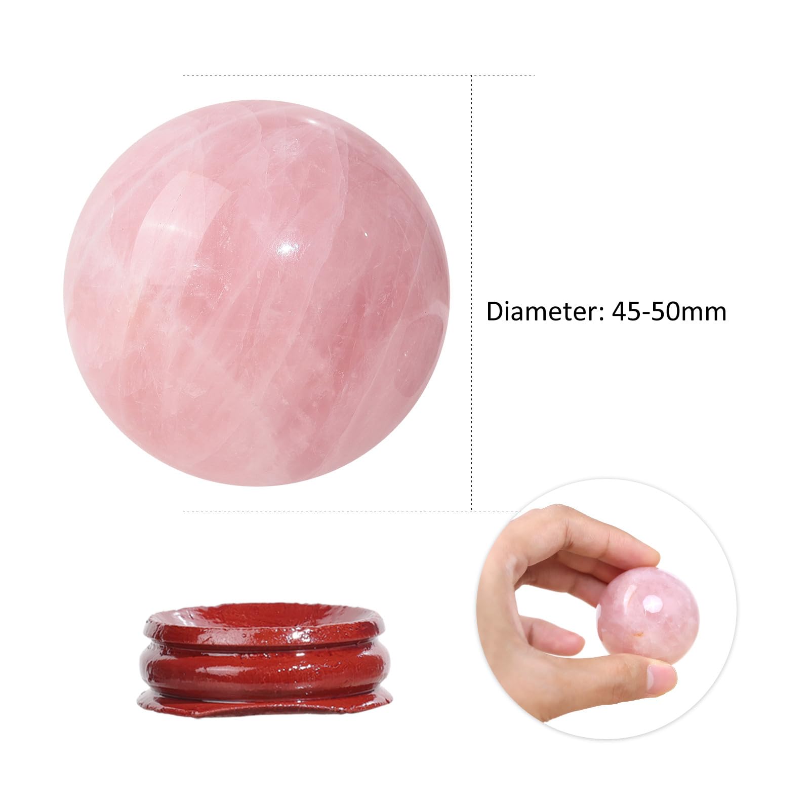 Nupuyai Natural Rose Quartz Crystal Ball with Wooden Stand - Image 2