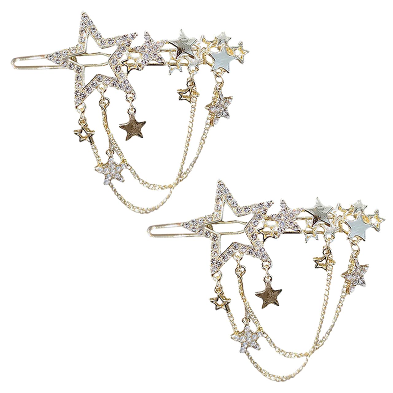 Barrette épingle à cheveux étoiles strass et pampilles scintillantes pour coiffe de soirée chic - 8