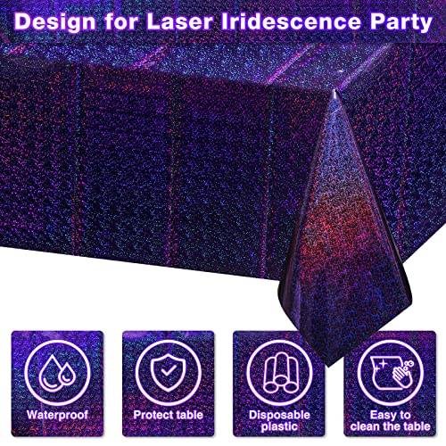 Image of FunnyPars 4 Pack Iridescent Purple Plastic Tablecloths Shiny Disposable Laser Rectangle Table Covers Holographic Foil Tablecloth Iridescent Kpop Birthday Bridal Wedding Party Decoration, 54 inchx108 inch