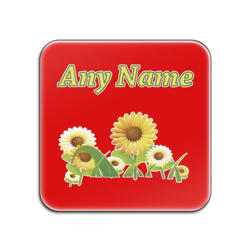 Tapis de verre personnalisable avec un prénom cadeau original lot de 4 bois jaune Helianthus