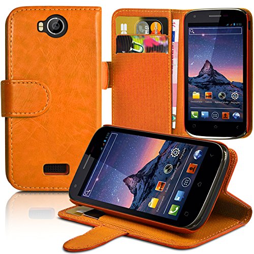Seluxion - Housse Coque Etui Portefeuille Fonction Support Couleur Orange pour Wiko Cink Peax / Peax2
