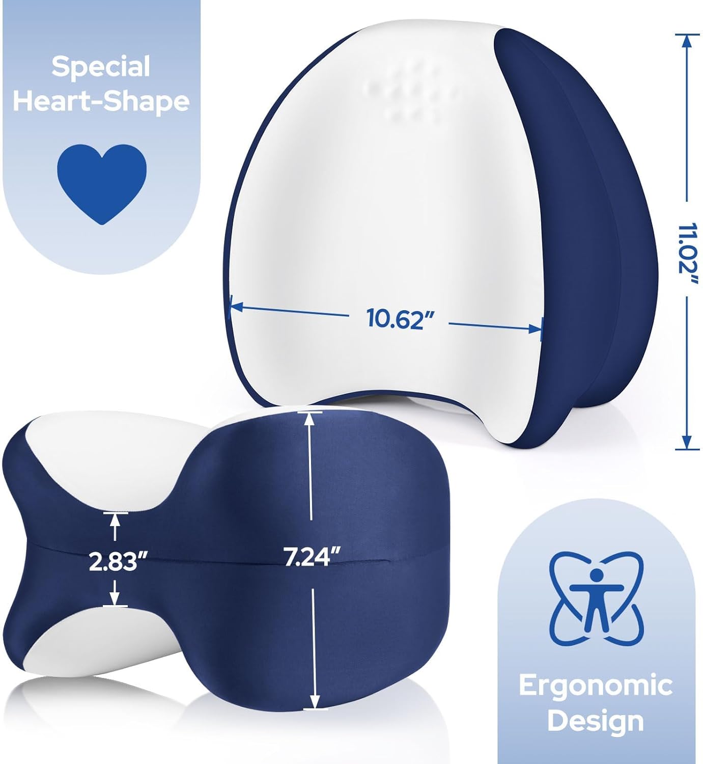 Knee Pillow for Side Sleepers, Leg Pillow for Side Sleeping, Heart-Shape Memory Foam Knee Wedge Pillow, Leg Elevating Pillow for Knees, Hip, Joints, Between Legs, Blue