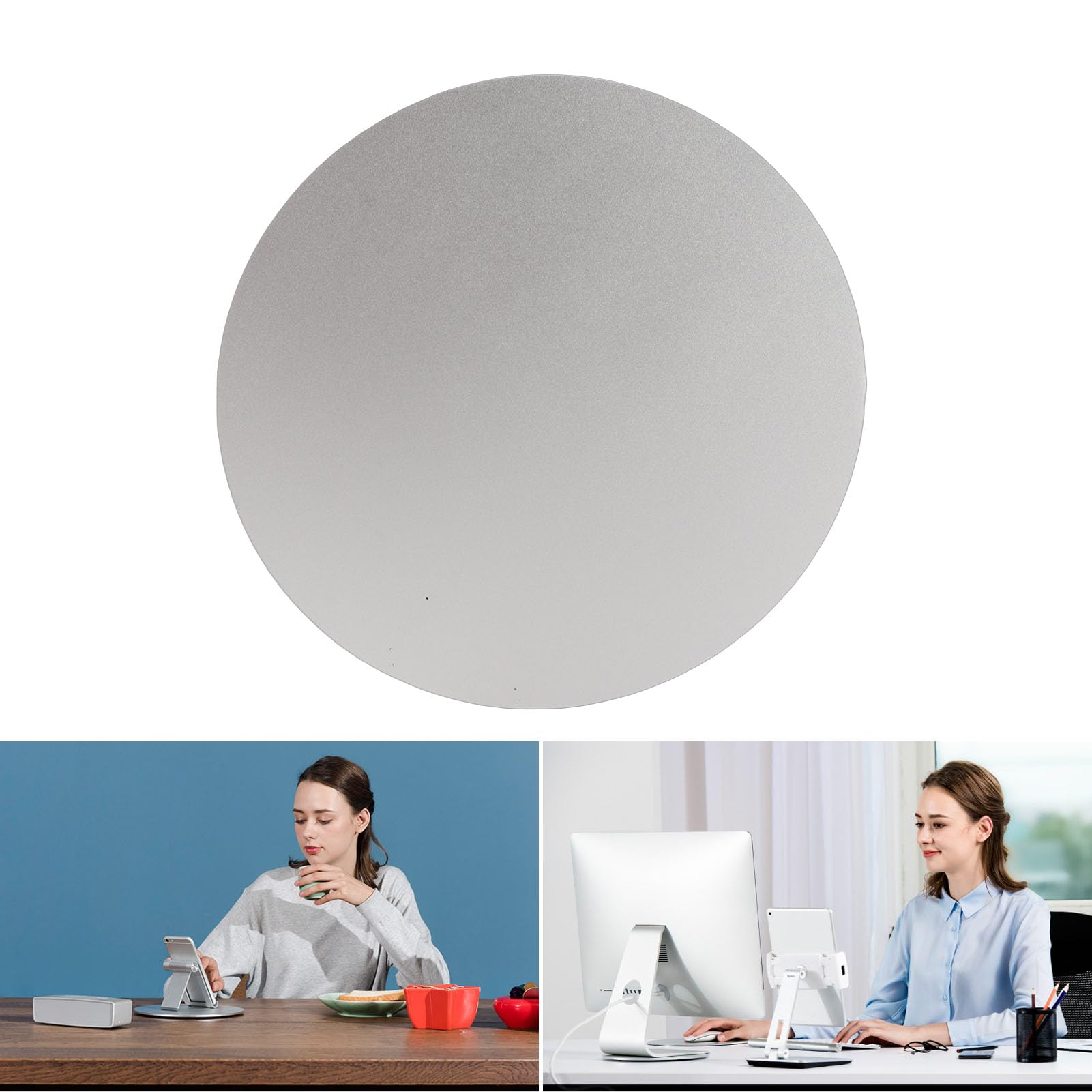 Base girevole per monitor per computer 360 °, 8.5in Supporto per giradischi per monitor in lega di alluminio argento silicone antiscivolo per computer, laptop, piante in vaso, arte e artigianato