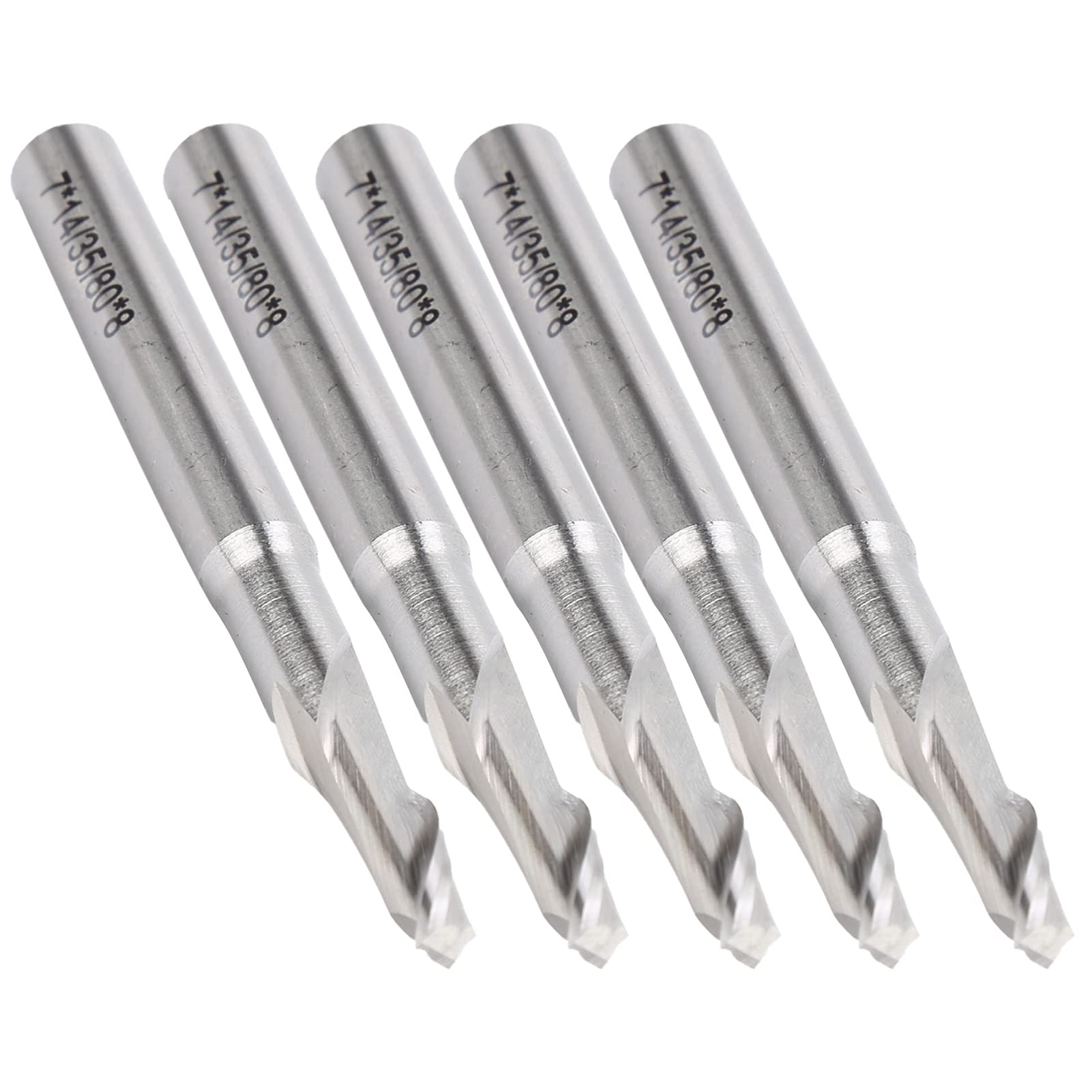 lyrlody 5 szt. Frez Stal Szybkotnąca Frez Trzpieniowy Z Pojedynczym Rowkiem 8x7x14x80mm Z Chwytem Prostym CNC do Frezarek CNC Obróbka Drewna Reklama Grawerowanie