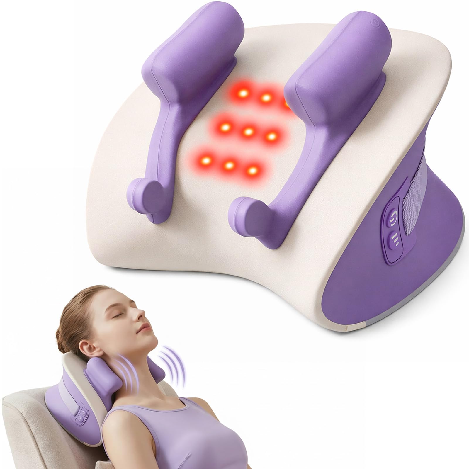 6D Nackenmassagegerät mit Wärme, Tragbare Muskelmassage für Rücken, Schultern & Nacken mit Heizung und Akku, Shiatsu-Knetfunktion für Tiefenentspannung, 3 Geschwindigkeitsstufen, verstellbarer Druck