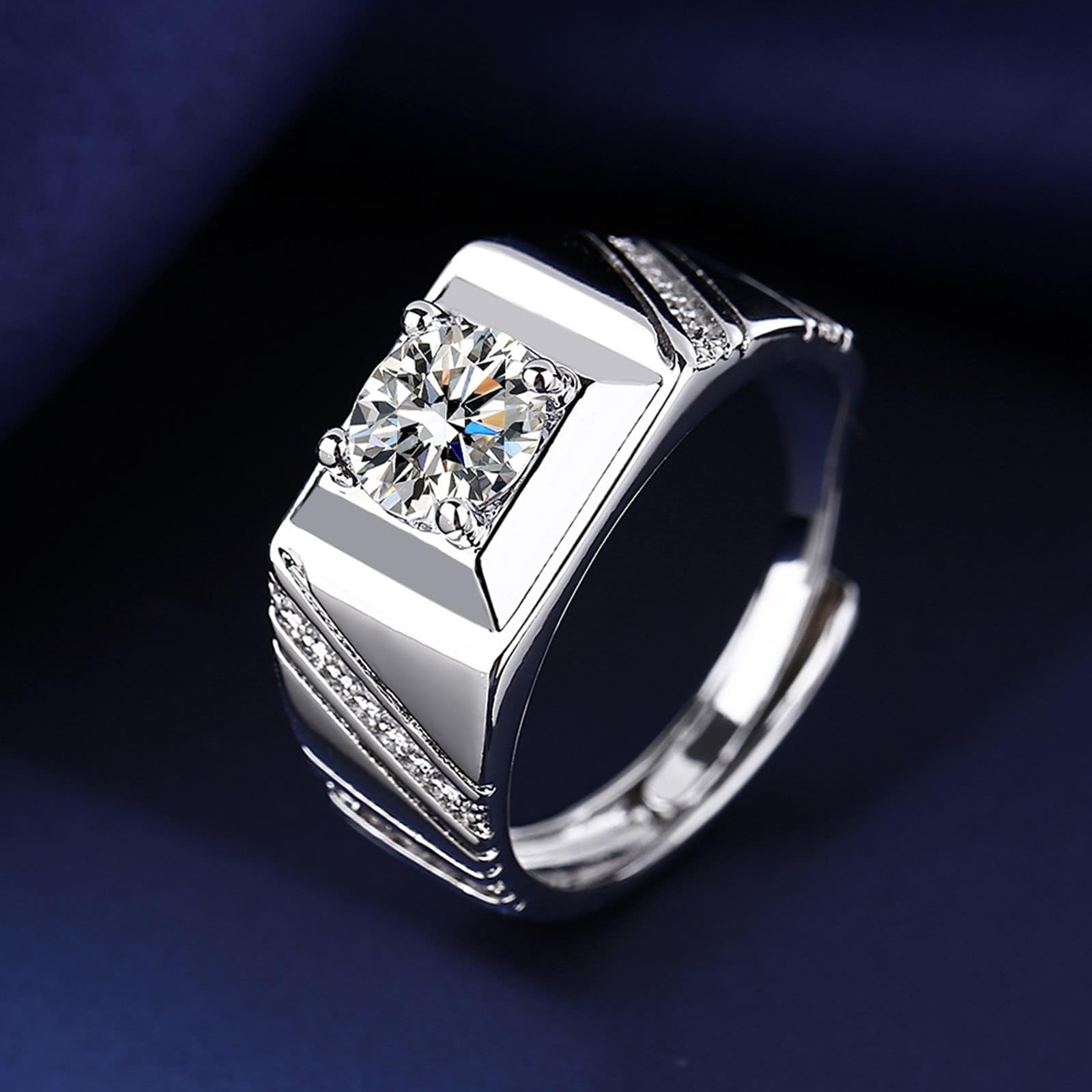 Wycian Pierścionki zaręczynowe mężczyźni 14K białe złoto pierścionek laboratoryjny diament sygnet z cyrkonią rozmiar N 1/2 moda dla dziadka biżuteria zaręczynowa