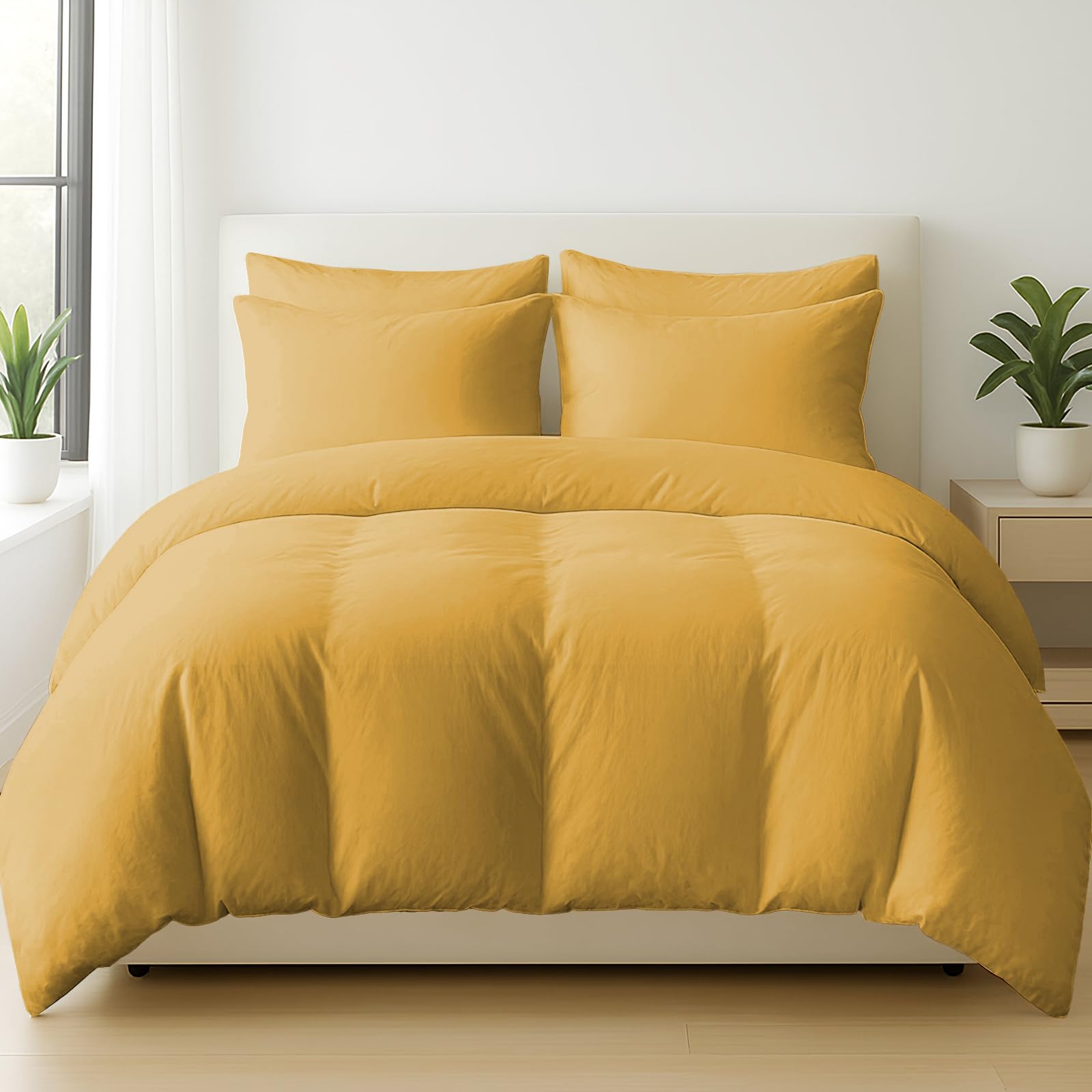 Grace Ochre 400 Thread Count 100% Egyptian Cotton Super King Duvet Cover - Premium Cotton Reversible Super King Size Duvet Cover Sets - Hotel Quality Bedding Set With Zipper Closure