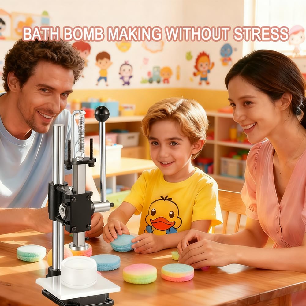 Bath Ball Pressing Machine with an Round Soap Shampoo Bar Mold Adjustable Height Shower Steamer Press Machine for 3D Plastic Solid Bath Bomb Shower Steamer Press Molds for Making Shampoo Bars