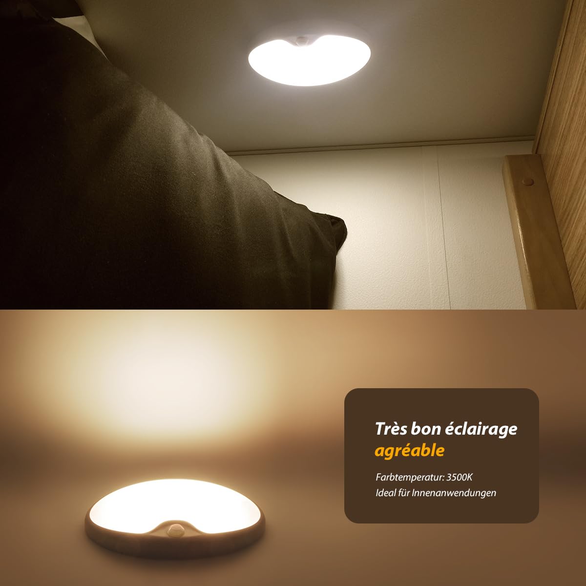 Dream Lighting Eclairage 12v LED pour Camping Car Bateau Intérieur Plafonnier avec Détecteur de Mouvement 3500K Blanc