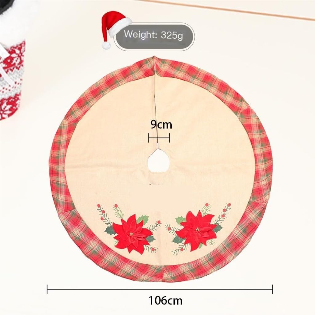 Tree Skirt Christmas Christmas Tree Skirt Burlap Red Flowers Christmas Decoration Tree Skirt Christmas Tree Decoration Apron Christmas Skirt Tree