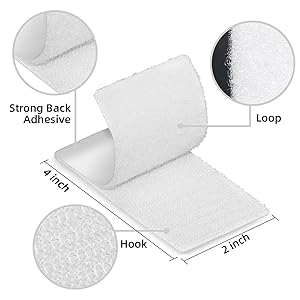 NISUOIEN White Strips with Adhesive - 15 Sets Strong Sticky Double Sided Tape with Hook and Loop - 2 x 4 Inch