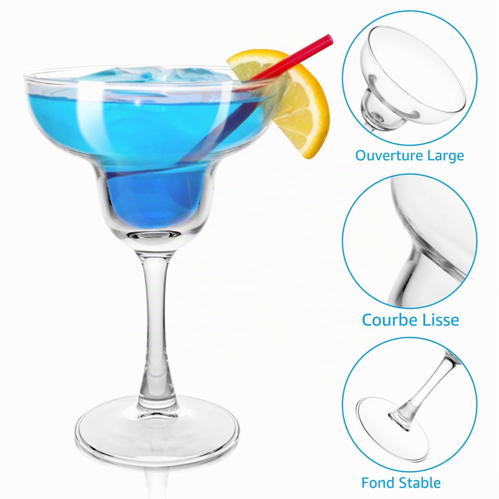 Margarita Lot de 6 verres à cocktail classiques en cristal transparent 270 ml Pour la maison, les restaurants et les fêtes