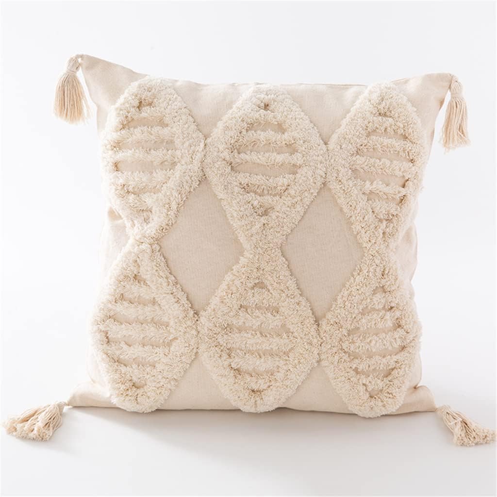 Pillowcase Washed Cotton ，Pillow Cover ， 未处理 Loop Velvet Pillowcase Tufted Cushion Embroidered Pillowcase Tassel Pillow Home B&B Decorative Cushion Cover(3-Pack)