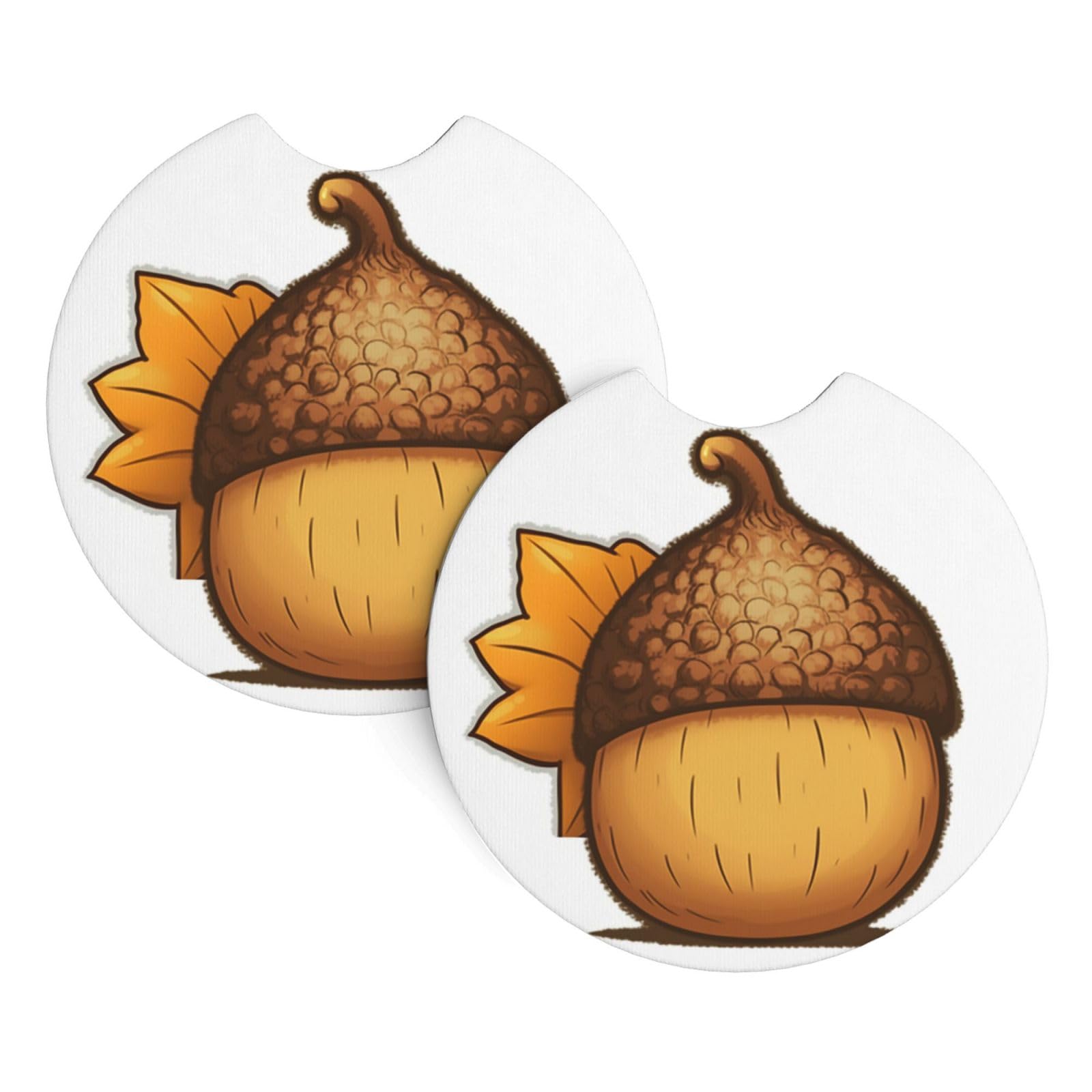 2PCS Car Coaster for Cup Holders Universal Auto Cup Mat Cartoon Acorn Cup Coaster Pad 2.7" Waterproof Neoprene Non-Slip Cup Holder Coasters Car Interior Accessories for Women Men