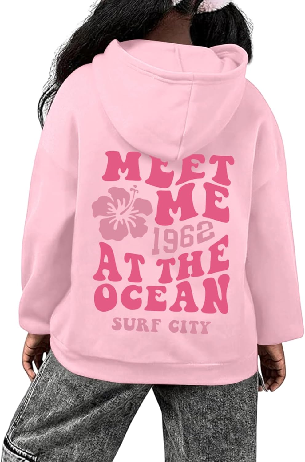 Cute Pink Hoodies for Kids Girls Aesthetic Preppy Sweatshirts Trendy Puff Hoodie Girl's Flower Graphic Casual Pullover