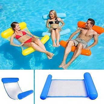 Inflatable Swimming Bed Water Hammock 4-in-1 Lounge Chair Pool Lounge Air Mattress Pool Inflatable Hammock Pool Inflatable Hammock for Adults and Children